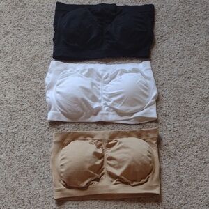 Black, White, and Tan Bandeau Bra Set